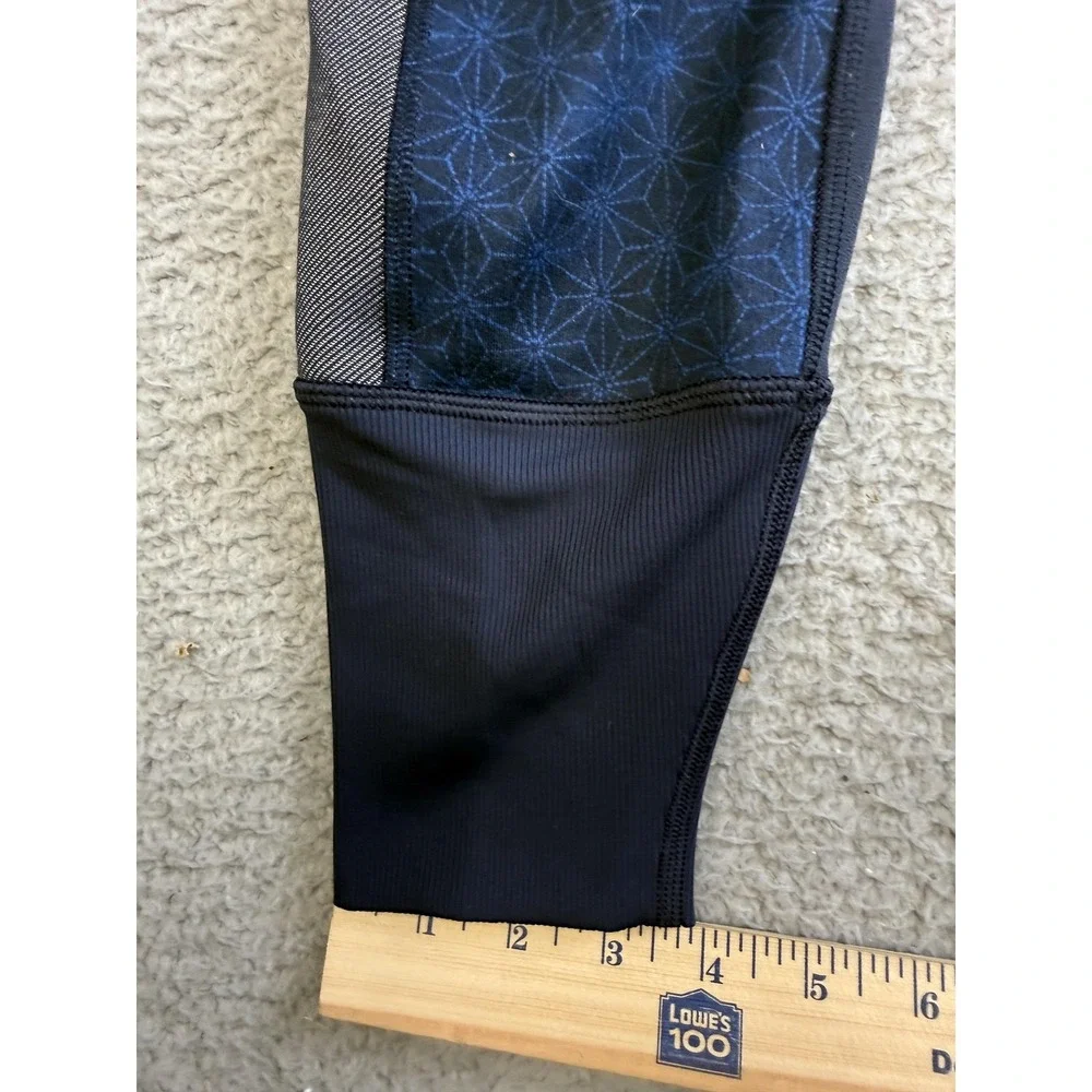 Lululemon‎ Leggings Womens 10 Blue Black Geometric Panel Cuffed Ankle Yoga Gym